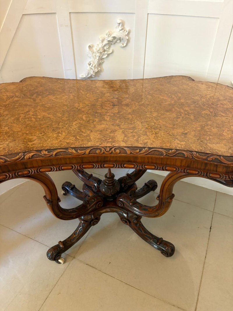 Outstanding Quality Antique Victorian Carved Burr Walnut Centre Table - Image 9
